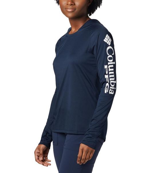 Columbia PFG Tidal Tee Hoodies Navy White For Women's NZ75201 New Zealand